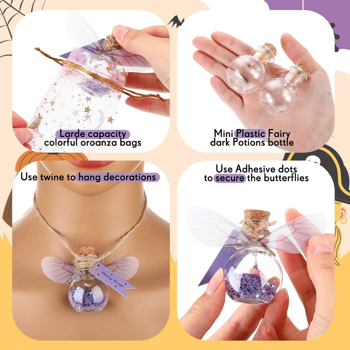 Jinei 262 Pieces Mystery Potion Craft Kit with 36 Magic Witch Potion Bottles Fairy Wing DIY Magic Fairy Bottle Set for Christmas Decorations Birthday Creative Gift Filling Supplies Jinei
