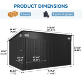 BinpLax 434 cu.ft Shed 12x7.4 Ft Premium Galvanized Steel Storage Sheds with Triple Doors Weatherproof Outdoor Utility Sheds, Dual Lock Lean to Shed for Mower, Bike, Generator, Garden Tools (Black) BinpLax