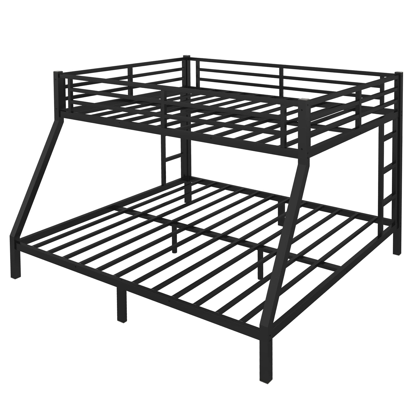 Queen Over King Modern Metal Bunk Bed with 2 Side Ladder and Full-Length Guardrail, Heavy Duty Steel Bed Frame for Teens Adults, Noise Reduced/No Box Spring Needed (Black-02, Queen Over King)