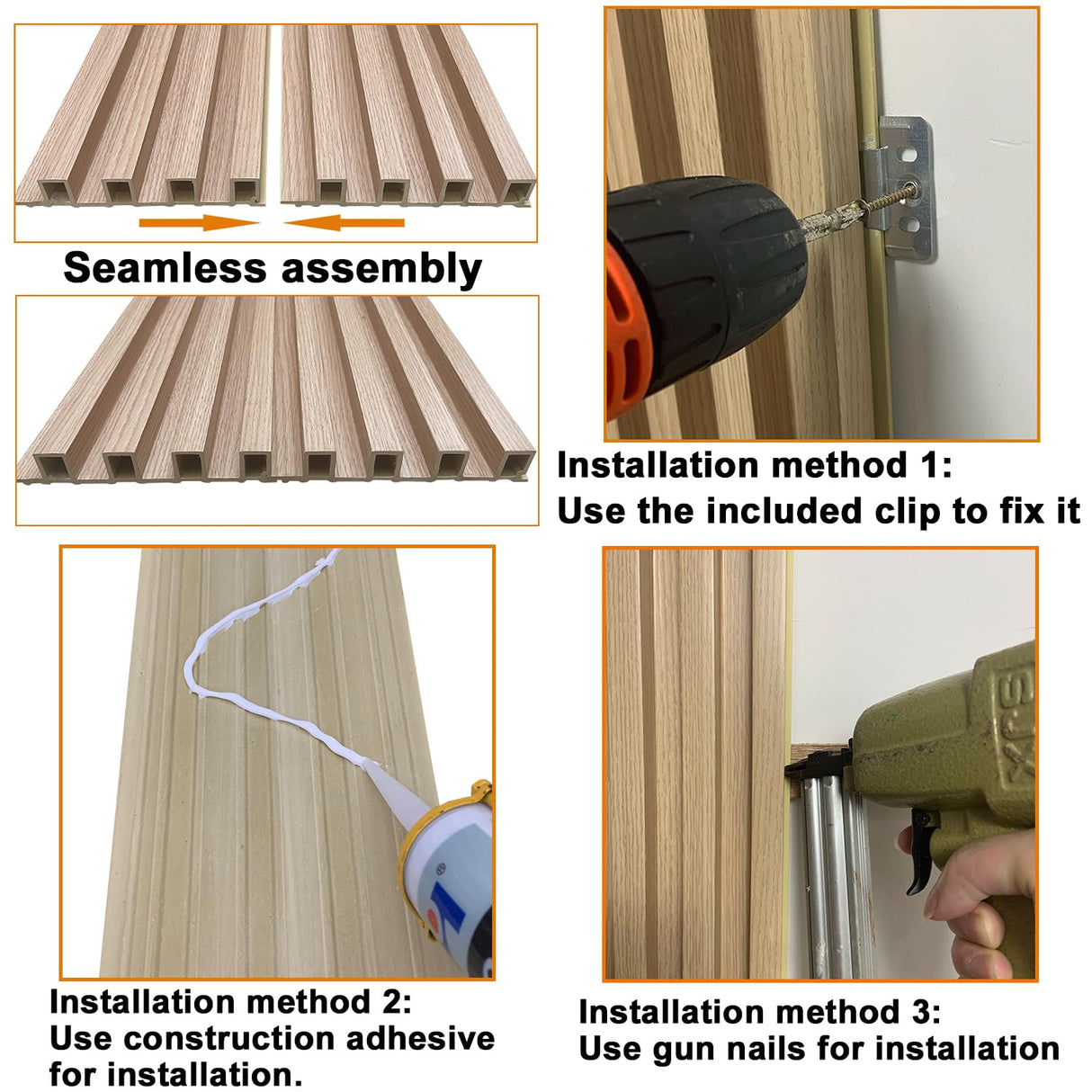 Yutianli 12-Pack Slat Wall Panel 3D WPC Grille for Walls Oak Textured Wood Plastic Composite Panel Wood Strip Texture 3D Wall Panels Yutianli