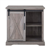 Walker Edison Abbey Modern Farmhouse Sliding X Barn Door Accent Console, 32 Inch, Grey Wash Walker Edison