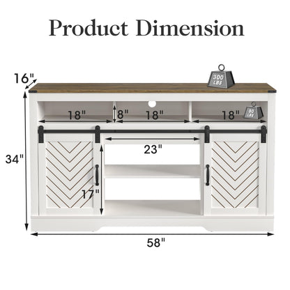 RoyalCraft Farmhouse TV Stand for 23" Electric Fireplace, Tall Entertainment Center for 65+ Inch TV, 34" Tall Rustic TV Console with Sliding Bar Door for Living Room (Wood-Tone and White)