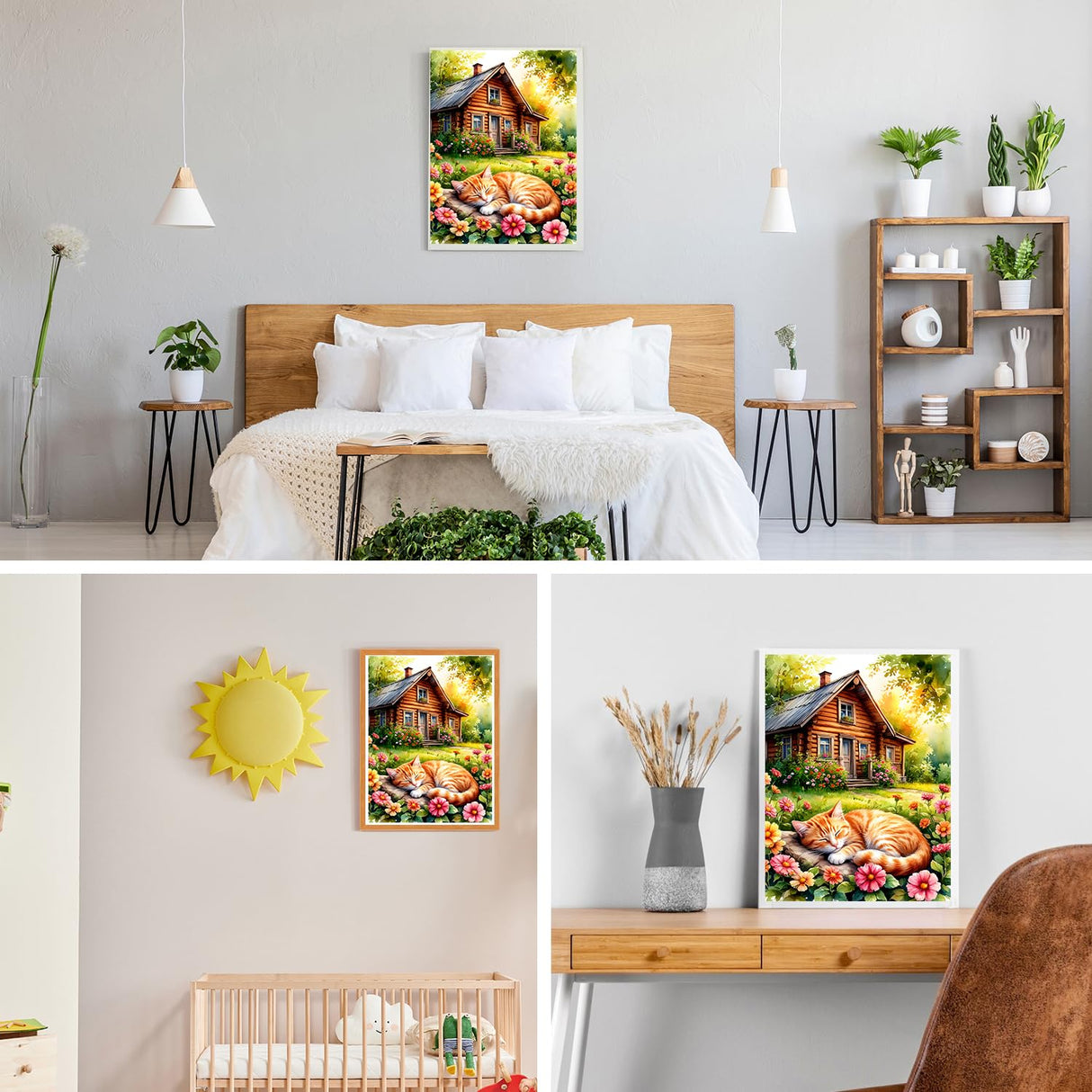 GDYEEH DIY 5D Cute Kitten Diamond Art Kits, Round Full Drill Hut Garden Diamond Painting Picture, Sleeping Cat Painting by Numbers Art Kits for Adults Beginners Home Wall Decor 12x16 inch GDYEEH