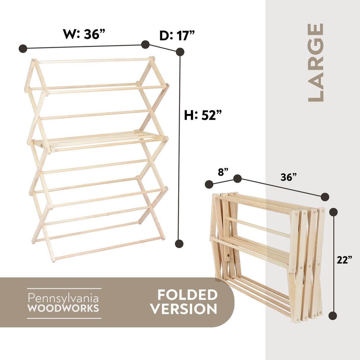 Pennsylvania Woodworks Clothes Drying Rack: Solid Maple Hard Wood Laundry Rack for Sweaters, Blouses, Lingerie & More, Durable Folding Drying Rack, Made in USA, No Assembly Needed, Large Pennsylvania Woodworks