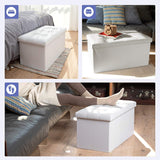 COSYLAND Ottoman Bench with Storage - 30x15x15in Folding Leather Ottoman, Rectangle Foot Stool Foldable Storage Chest Ottoman Footrest Footstool Collapsible with Lid for Bedroom Living Room White COSYLAND