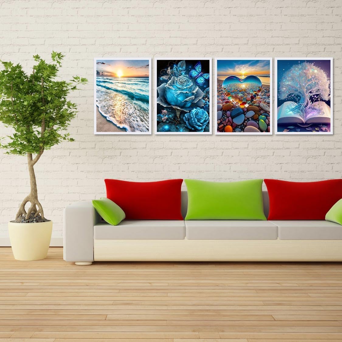 Mystara 12 Pack Diamond Painting Kits for Adults,Landscape Moon Diamond Beach Painting Set for Gift Home Wall Decor - 5D DIY Craft Kit with Diamonds(Modern-3) Mystara
