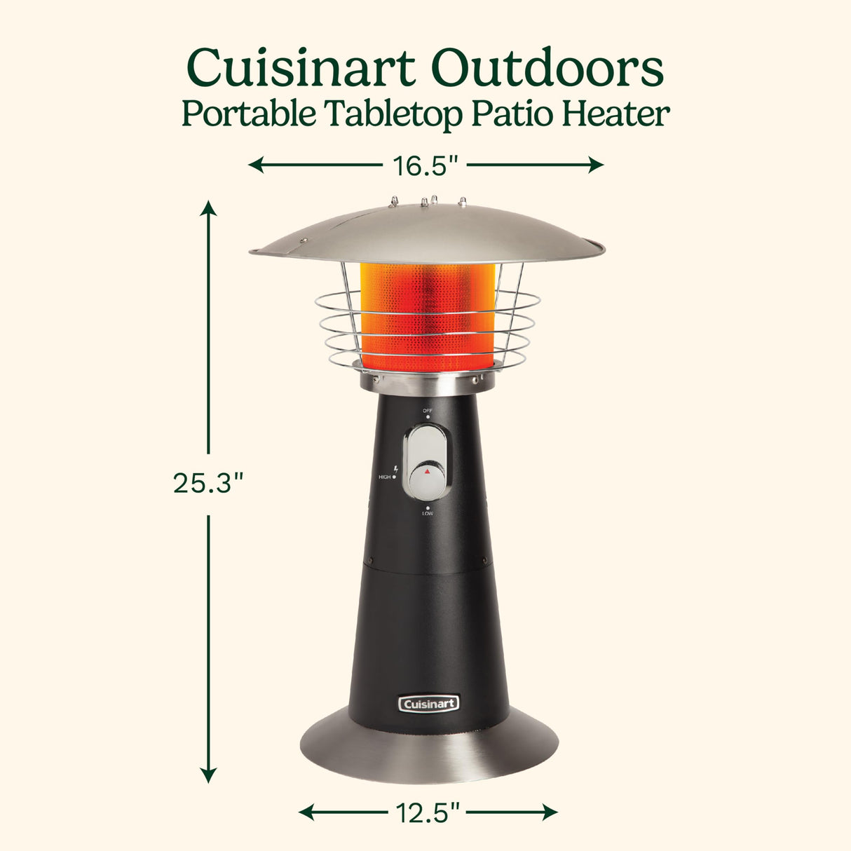 Cuisinart COH-500 Portable Tabletop Patio, 11,000 BTU Outdoor Propane Heater with Safety Tilt Switch and Burner Screen Guard, 100 sq. Foot Heat Range, Black Cuisinart