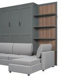 Queen Size Murphy Bed with Sofa and Shelves, Solid Wood Wall Bed can be Folded into a Cabinet for Small Spaces Apartments Studio Guest Room (Gray#S1) Quarte