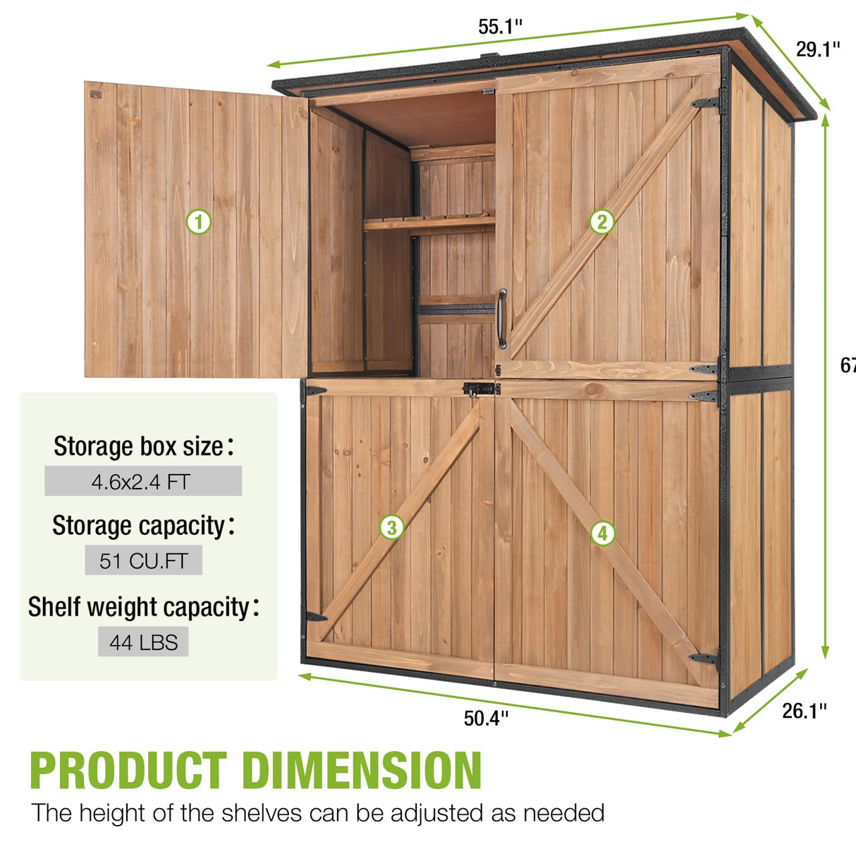 GUTINNEEN 4.6x2.42FT Sheds & Outdoor Storage Shed with All Around Metal Frame,Wooden Tool House with Adjustable Shelfs, Garden Tool Shes for Backyard Garden Patio Lawn, Brown GUTINNEEN