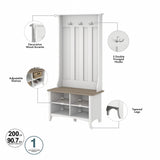 Bush Furniture Salinas Hall Tree Entryway Small Bench with Adjustable Shelves | Coat Rack with 3 Hanging Hooks and Shoe Storage, Pure White and Shiplap Gray Bush Business Furniture