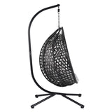 Hanging Egg Chair with Stand, Patio Rattan Wicker Patio Basket Hanging Chair, Garden Rattan Swing Hammock Chairs for Outside Balcony, Porch, Poolside, Indoor Outdoor, 330lbs Capacity, Black+ Grey FAROUCHE