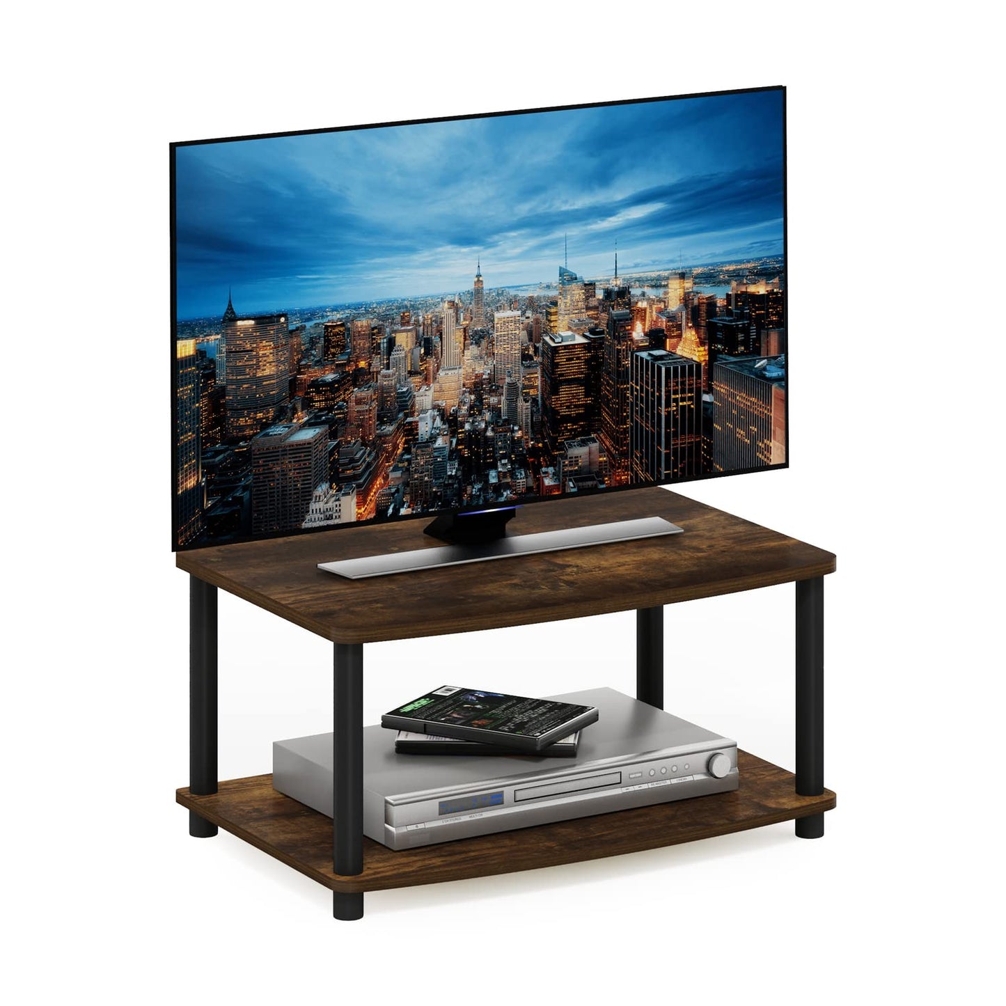 Furinno Turn-N-Tube No Tools 2-Tier Elevated TV Stand, Amber Pine/Black - WoodArtSupply