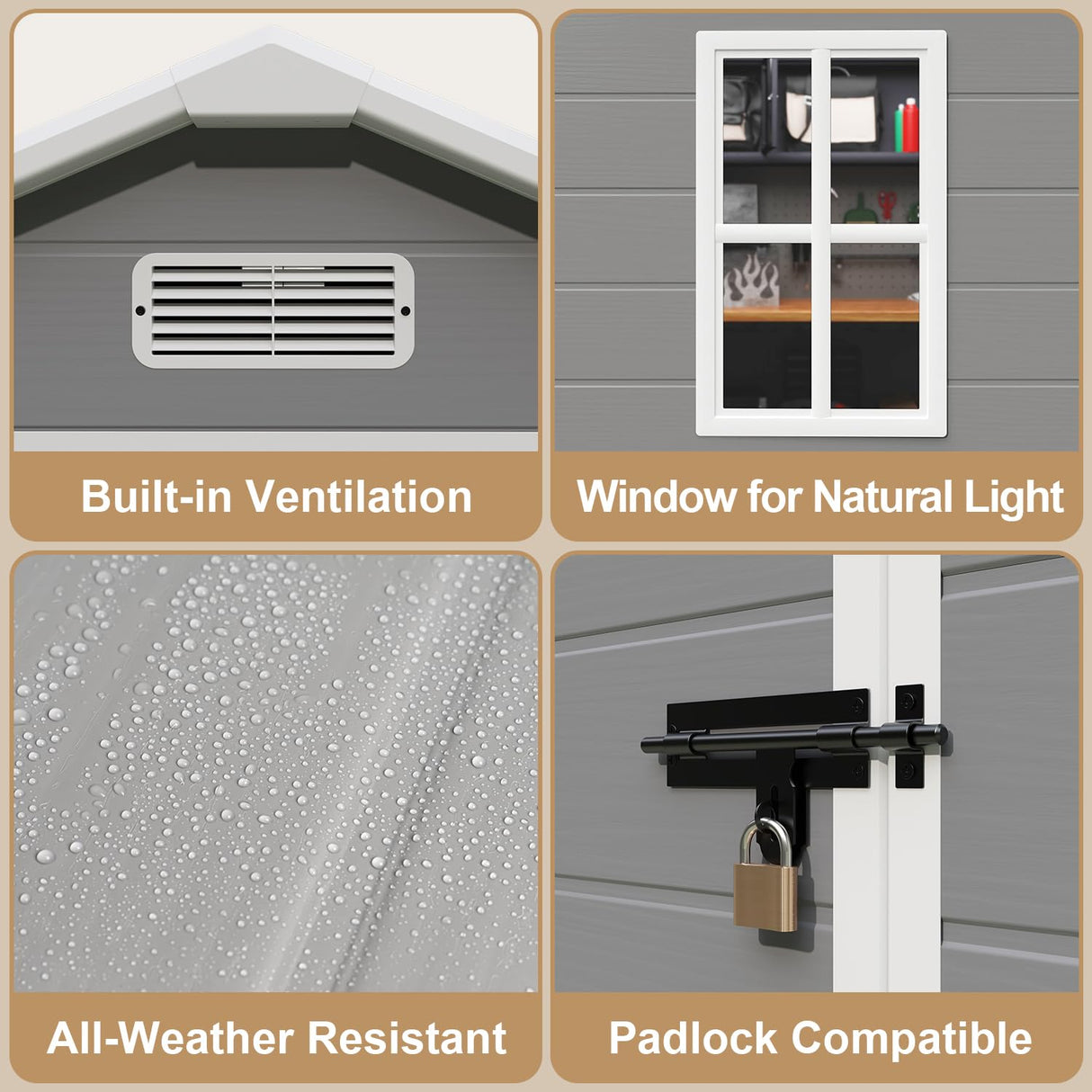 Gizoon Outdoor Storage Shed, 6x4 FT Resin Shed with Floor, Plastic Garden Tool Sheds with Lockable Door for Patio Backyard Lawn Pool, Gray Gizoon