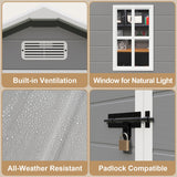 Gizoon Outdoor Storage Shed, 6x4 FT Resin Shed with Floor, Plastic Garden Tool Sheds with Lockable Door for Patio Backyard Lawn Pool, Gray Gizoon