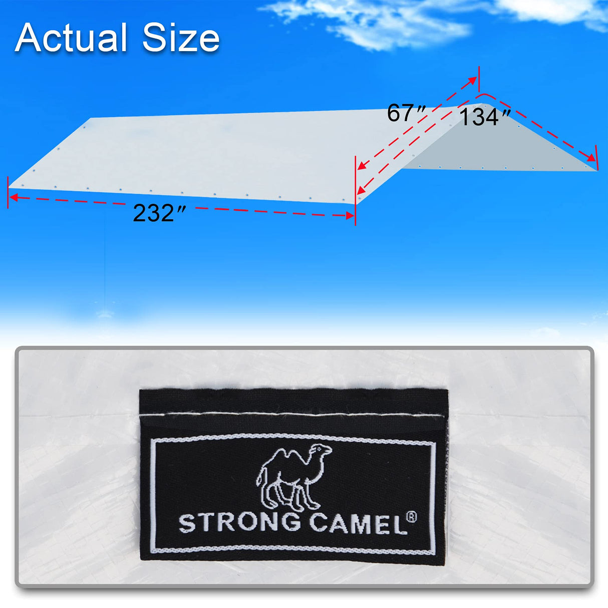 Strong Camel Carport Conopy Cover 10'x20' Replacement for Car Tent Outdoor Top Garage Shelter with Ball Bungees,Without Edge,White(Only Cover, Frame Strong Camel
