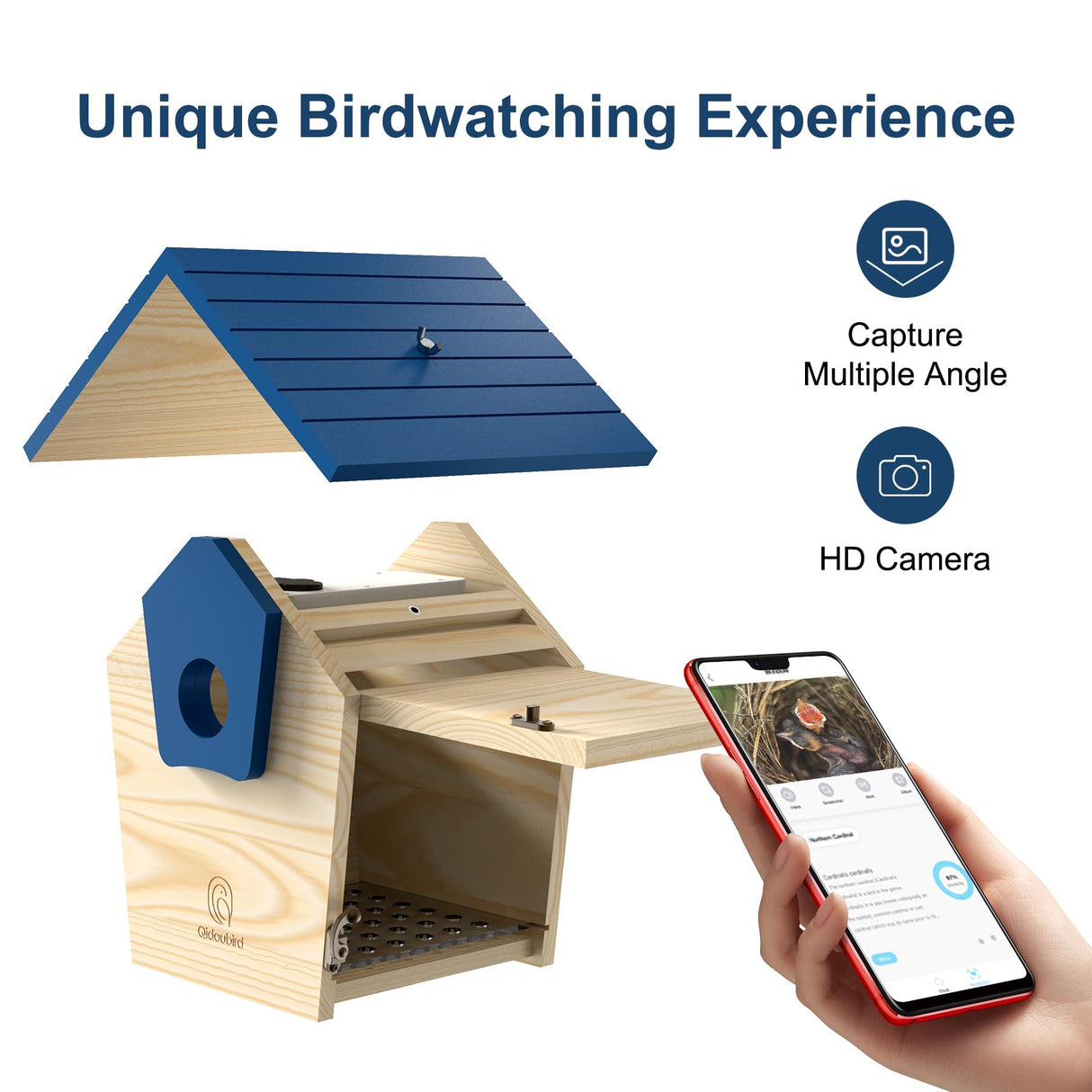 Qidoubird Smart Birdhouse with Camera, 2.4G WiFi Bird Watching Camera Night Vision, Wood Birdhouse Camera Auto Capture Bird Videos & Real Time Notify, Best for Bird Lovers Qidoubird