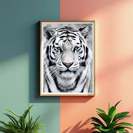 Amz Camel Diamond Painting Kit, 30x40cm White Tiger Portrait Wildlife Art, Round Drill DIY Craft for Adults, Majestic Animal Decor Gift Amz Camel