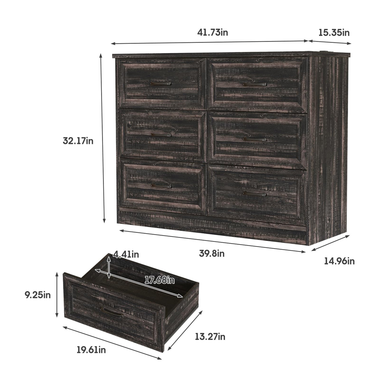 Fameill Dresser for Bedroom, 6 Drawer Wide Dressers Organizer with Charging Station for Hallway with Metal Handles, Dark Brown Fameill