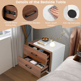 Giantex Modern Nightstand Set of 2 with 2 Drawers, Rustic Walnut Wood Grain Bedside Table with White L Shape Unique Design, Vertical Wooden End Table for Bedroom, Walnut & White (2) Giantex