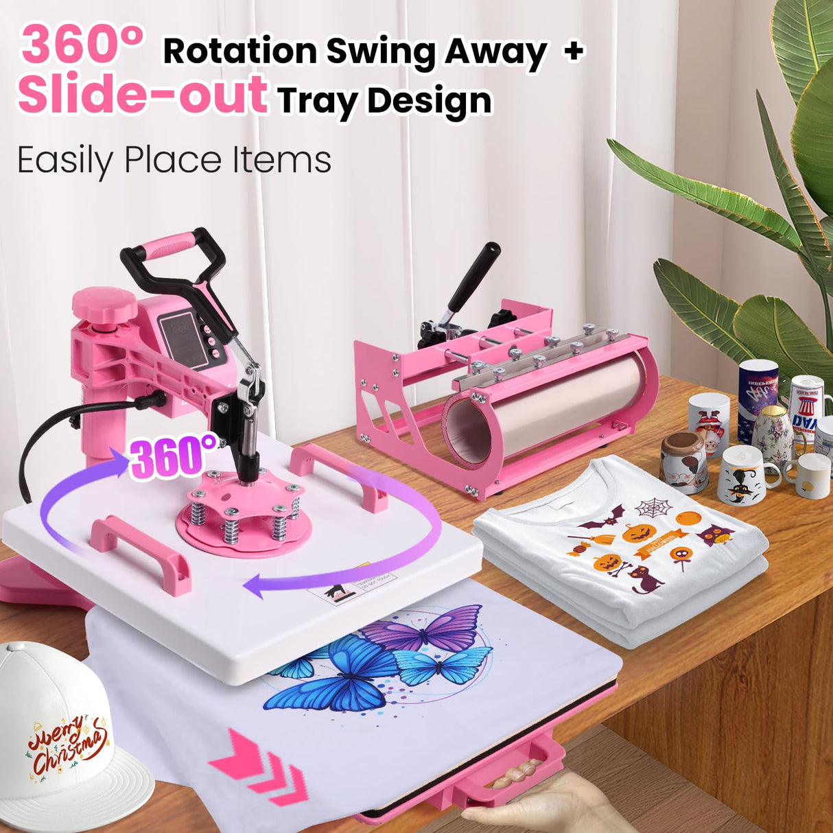 Whubefy 5 in 1 Heat Press Machine 15x15 Slide Out with 30OZ Tumbler Press, Swing Away Heat Press Machine for T Shirts Printing, 1400W Fast Heating Sublimation Shirt Press Machine for Hat Cap Mug Plate Whubefy