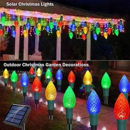 Newest Version 2 in 1 Outdoor Christmas Decorations and Solar Christmas Lights, 20-Pack Waterproof Solar C9 Strawberry Christmas Garden Stake Lights for Christmas Tree Garden Patio Yard Pathway