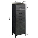 WLIVE Fabric Dresser, 5-Drawer Tall Dressers for Bedroom, Storage Dresser Organizer with Wood Top, Sturdy Steel Frame, Chest of Drawers for Closet, Hallway, Charcoal Black Wood Grain Print WLIVE