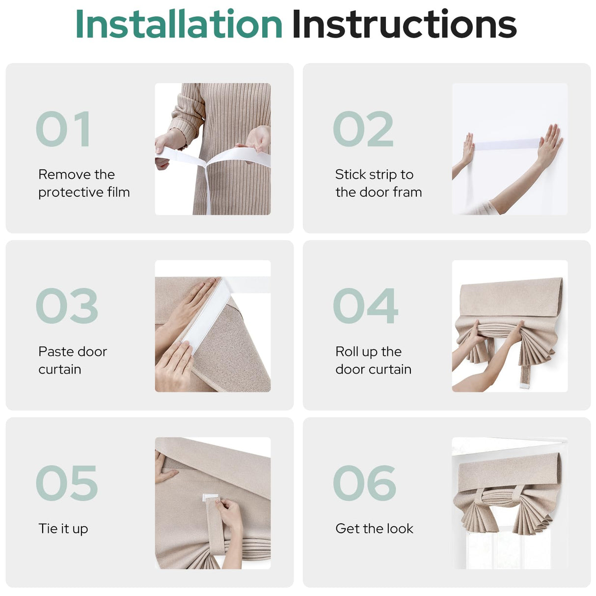 HOMEIDEAS 100% Linen Blackout French Door Curtains, Privacy Door Window Curtains, 26 X 68 Inch Room Darkening Blinds, Thermal Insulated Shades for Bedroom, 1 Panel, Natural HOMEIDEAS