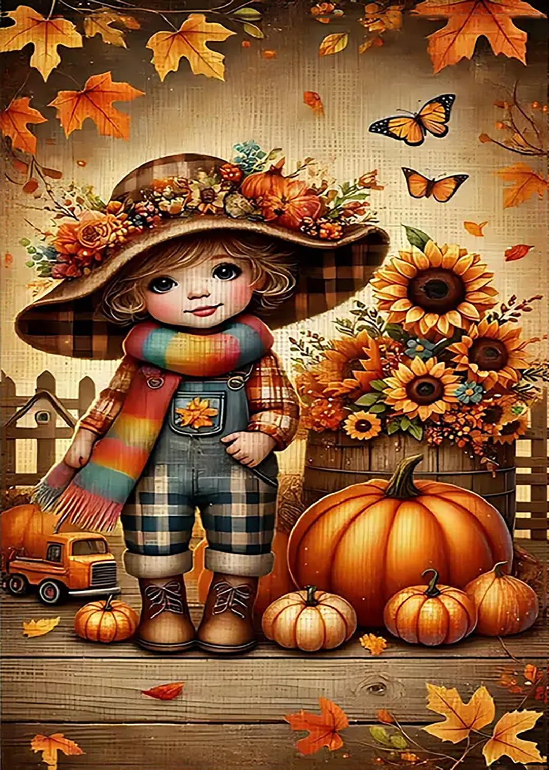 Fall Pumpkin Sunflower Leaf Diamond Art Kits for Adults, 5D Diamond Painting Kits for Adults Beginners, DIY Full Round Drill Diamond Dot Painting Gem Art Kits for Adult, Home Wall Decor 11.8x15.7 Inch VCLKDIY