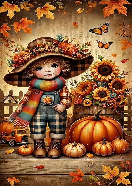 Fall Pumpkin Sunflower Leaf Diamond Art Kits for Adults, 5D Diamond Painting Kits for Adults Beginners, DIY Full Round Drill Diamond Dot Painting Gem Art Kits for Adult, Home Wall Decor 11.8x15.7 Inch VCLKDIY