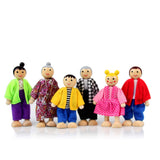Wooden Dollhouse People, 6 Family Figures Miniature Doll House, Wooden Doll House Family Dress-up Characters Grandpa, Grandma, Mom, Dad, Boy and Girl Hvogvok