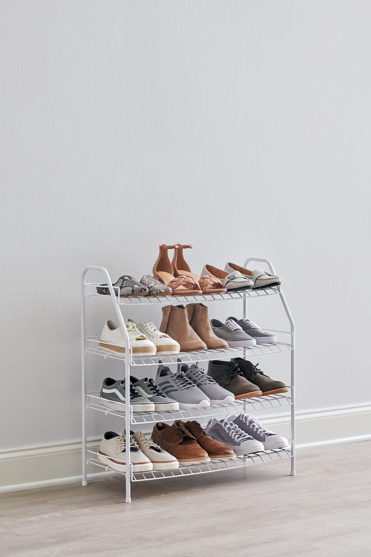 Rubbermaid 4-Tier Wire Shoe Rack, White, Simple Assemble, Storage Shelf for Organization in Bedroom/Closet Rubbermaid