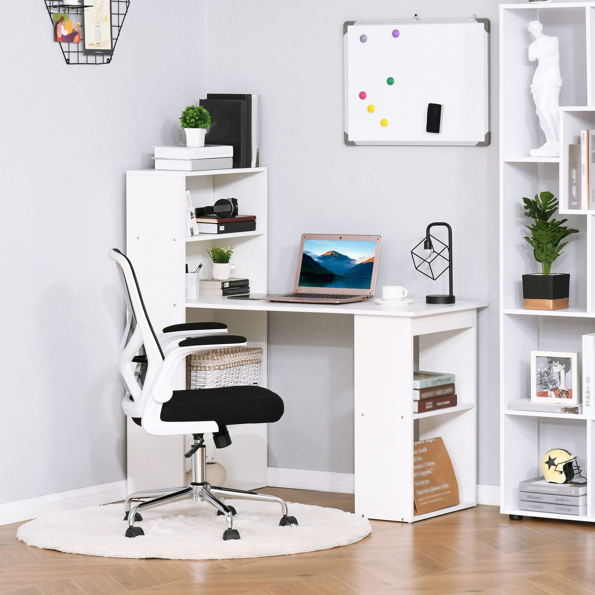 HOMCOM 47" Modern White Home Office Desk with 6-Tier Storage Shelves - WoodArtSupply