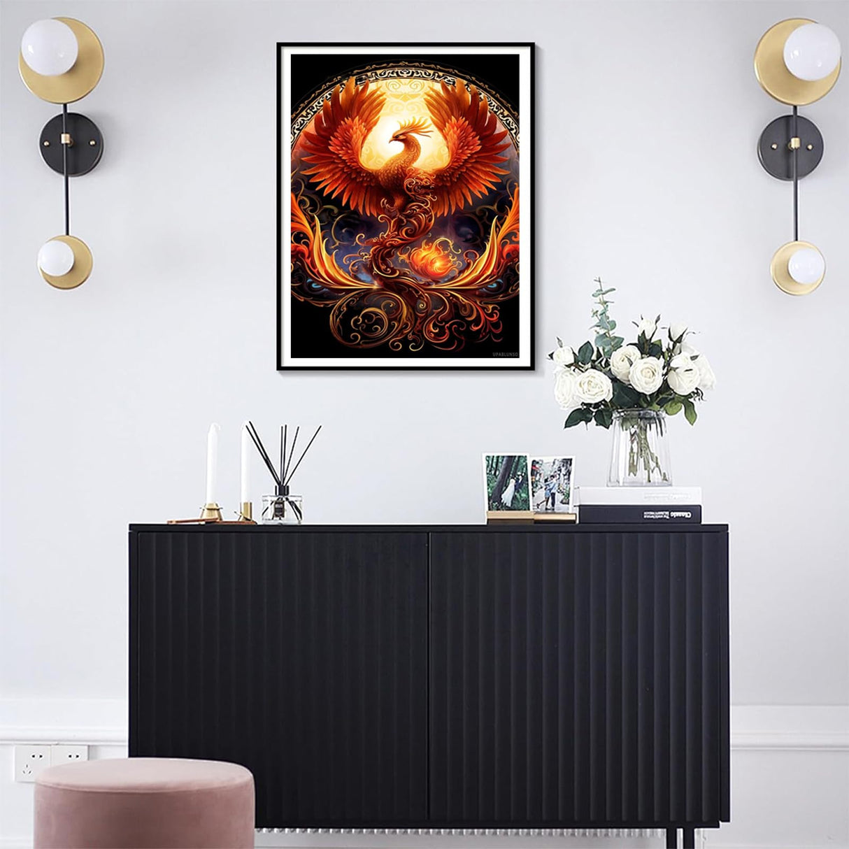 UPABLUNSO Diamond Painting Kits for Adults Phoenix with Red Flames Diamond Art DIY 5D Full Round Drill Crystal Rhinestone Arts and Crafts for Home Decor Wall Decor 12x16inch UPABLUNSO