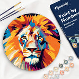 Figured'Art Paint by Numbers Kit for Adults on Wood Slice, 11.8in Diameter - Lion - Craft Art Painting DIY Canvas Figured'Art