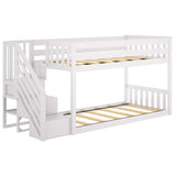 Max & Lily Low Bunk Bed, Twin-Over-Twin Bed Frame For Kids With Stairs, White Max & Lily