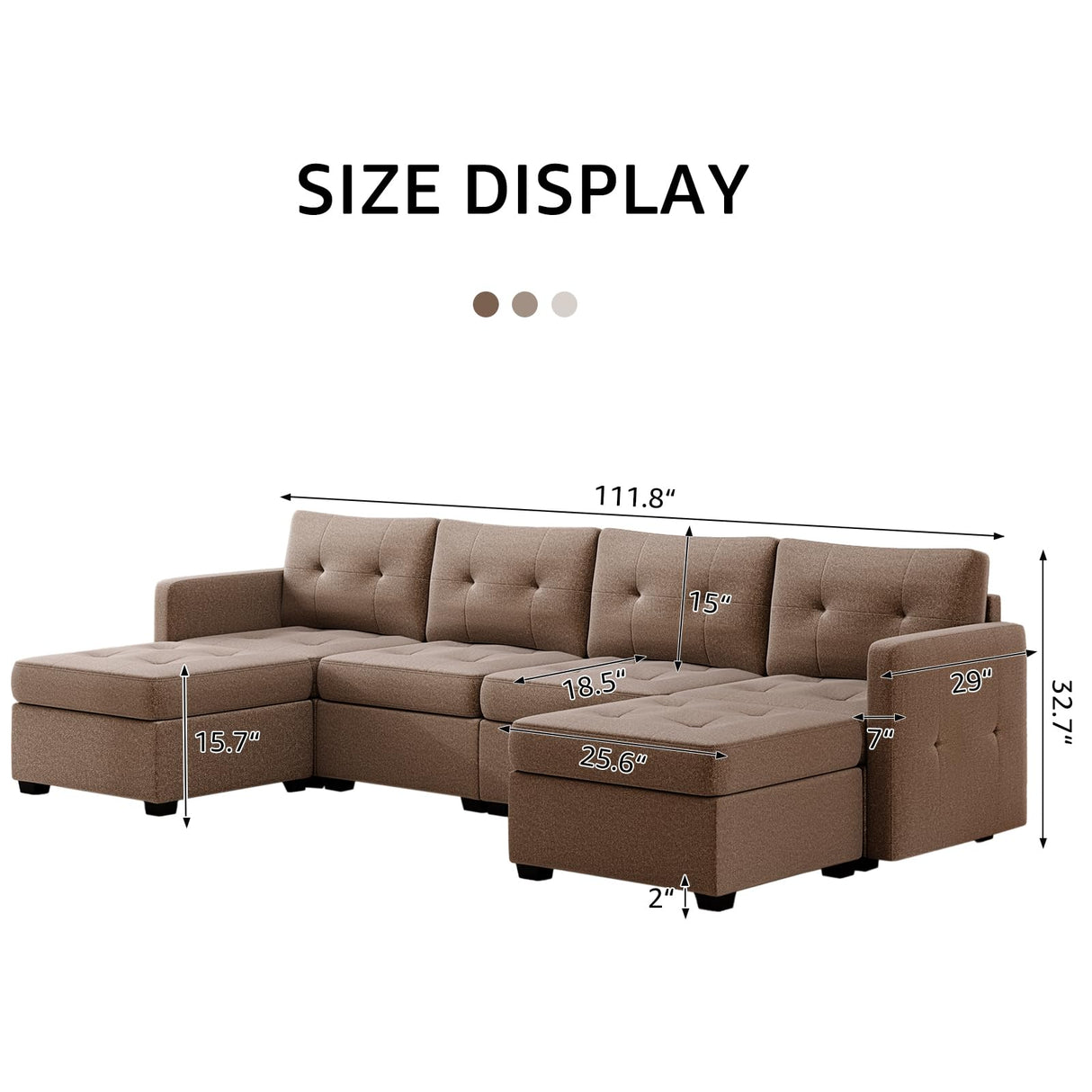 Wimarsbon Modular Sectional Fabric Sofa Set U Shaped Couch Reversible Chaise Modular Sectional Couch with Storage Ottoman, U Shaped Comfy Modular Sofa for Living Rome & Lounge (Brown) Wimarsbon