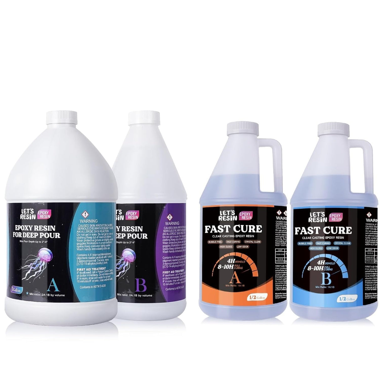 LET'S RESIN EPOXY RESIN Bundle Set of 1 Gallon Fast Cure Resin Epoxy and 1.5 Gallon Deep Pour Epoxy Resin LET'S RESIN EPOXY RESIN