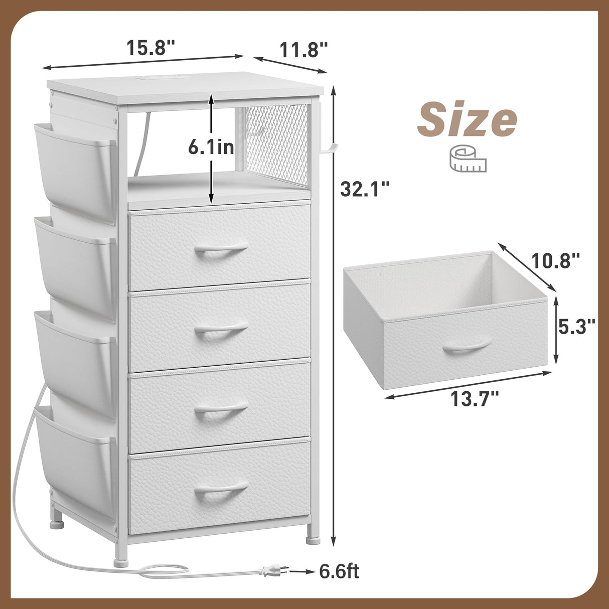 Enhomee Nightstands Set of 2 Nightstand with Charging Station & LED Lights Tall Nightstand with Cloth Bags & Hooks Modern Night Stand with Dresser Drawers and Storage Shelves White Nightstand Set of 2 EnHomee