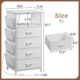 Enhomee Nightstands Set of 2 Nightstand with Charging Station & LED Lights Tall Nightstand with Cloth Bags & Hooks Modern Night Stand with Dresser Drawers and Storage Shelves White Nightstand Set of 2 EnHomee