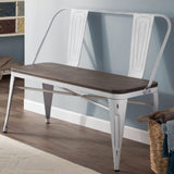 YOLENY Dining Bench, Entryway Bench with Back, Farmhouse Metal Dining Bench, Industrial Mid-Century 3 Person Rustic Spindle Bench, with Wood Seat, Removable Backrest, 42in, White YOLENY