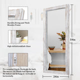 AAZZKANG Wall Mirror Full Length Rustic Wood Framed Floor Mirror 59"x24" Rectangle Large Full Body Mirror for Bedroom Living Room Entryway Dressing Room White AAZZKANG