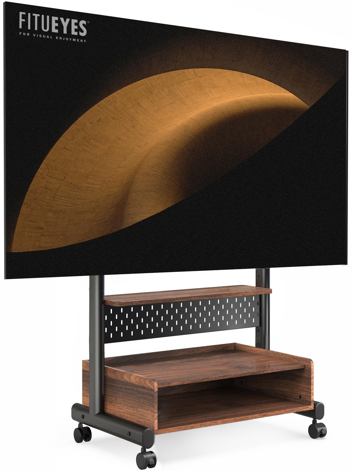 FITUEYES Rolling Floor TV Stand Mount for 40-85 Inch Large LCD/LED TVs TV Cart Heavy Duty Hold Up to 132 lbs Mobile Corner Stand with Mount for LCD/LED Flat Curved Screens with Wooden Large Storage FITUEYES