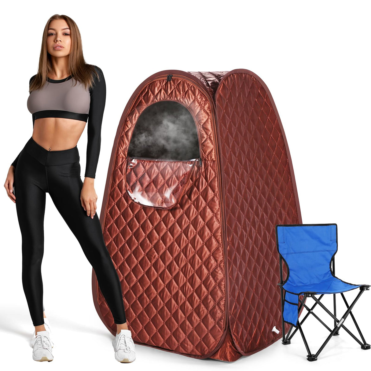 Single Person Sauna, Portable Steam Sauna Full Body for Home Spa, Sauna Tent with Steamer 2.6L 1000W Steam Generator, 90 Minute Timer, Chair, Remote Control Included(Brown) Steupoek