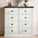 AMERLIFE 42" Dresser for Bedroom, Farmhouse 8 Drawer Dresser, Dressers & Chests of Drawers, Organizer with Storage Drawers, Rustic White AMERLIFE