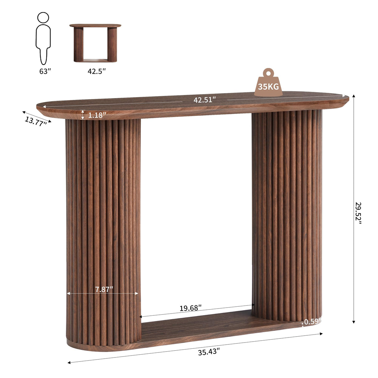 RUSTYER Fluted Console Table, Farmhouse Oval Curved Entryway Table with Storage and Fluted Wood Legs, Narrow Small Long Entry Sofa Table for Entrance, Hallway, Living Room (Walnut) RUSTYER