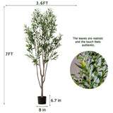 Erimda 7FT Artificial Olive Tree Tall Faux Silk Plant Tall Faux Olive Tree with Natural Wood Trunk & Lifelike Fruits Fake Potted Tree or Home Office Decor erimda