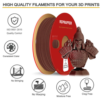 Reprapper Wood PLA, Wood Dual Color PLA Filament 1.75mm, 3D Printer Filament with Real Wood Fiber, Dark Mahogany/Walnut, 1000g