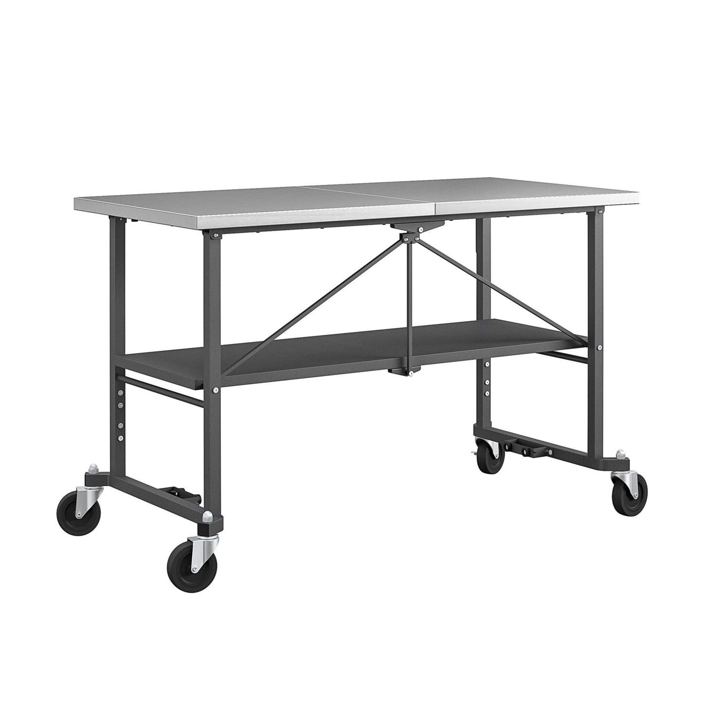 COSCO SmartFold Portable Workbench/Folding Utility Table with Locking Casters, 600 lb. Capacity, Stainless Steel Top