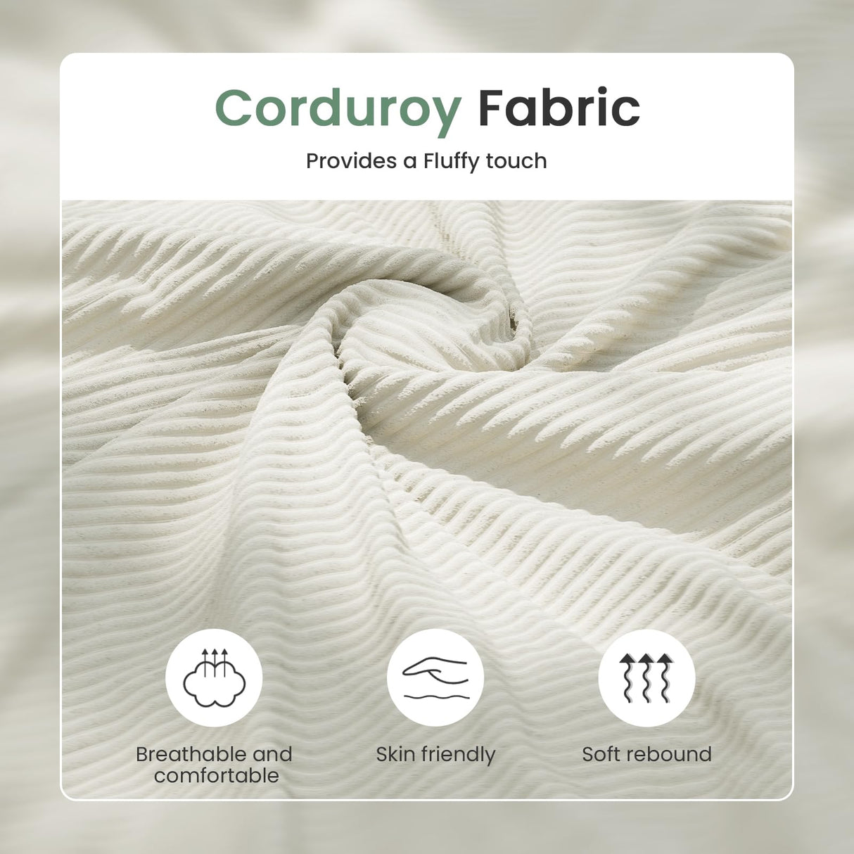 2 Pieces Corduroy Couch Set for Living Room, 5 Seats Cloud Sofa, Deep Seat Floor Couch for Bedroom, Futon Modern Sofa Bed, White Corduroy YOUDENOVA