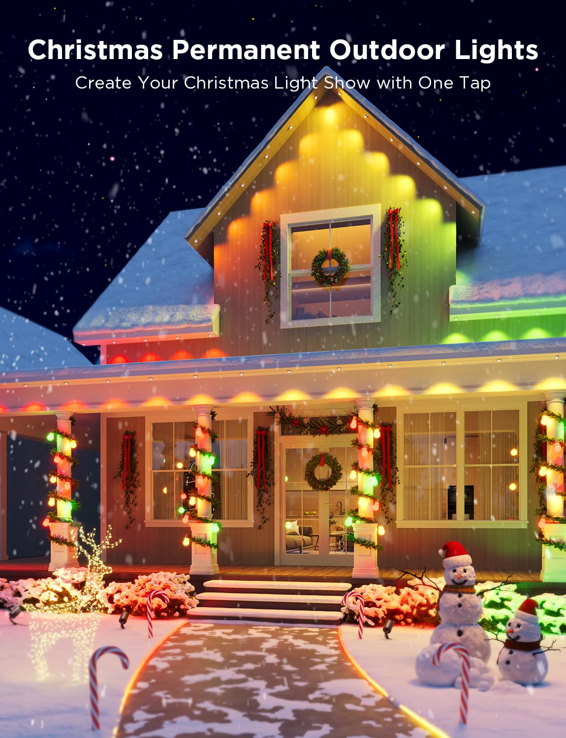 Govee Permanent Outdoor Lights, Smart RGBIC Outdoor Lights with 75 Scene Modes, 150ft with 108 LED Christmas Lights, IP67 Waterproof for Christmas Decorations, Work with Alexa, Google Assistant, White Govee